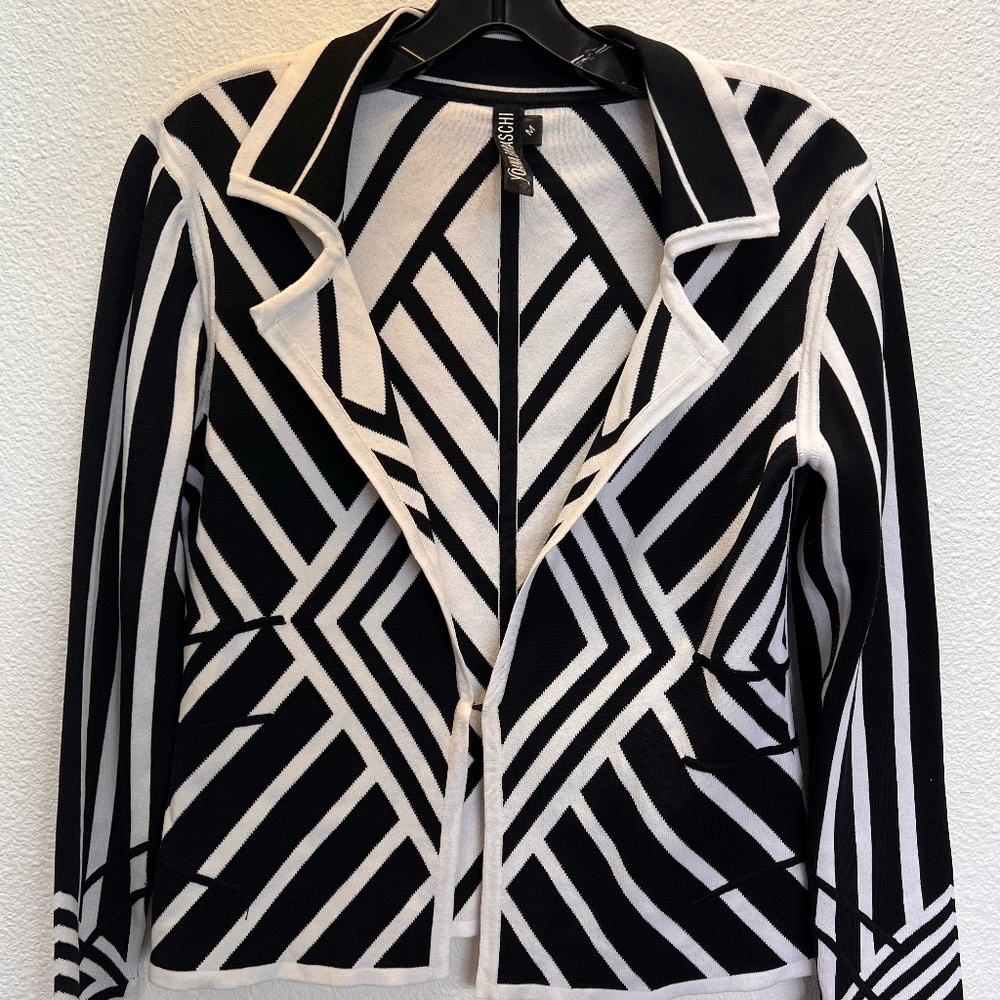 Yoana Baraschi black/white geometric open reversible blazer